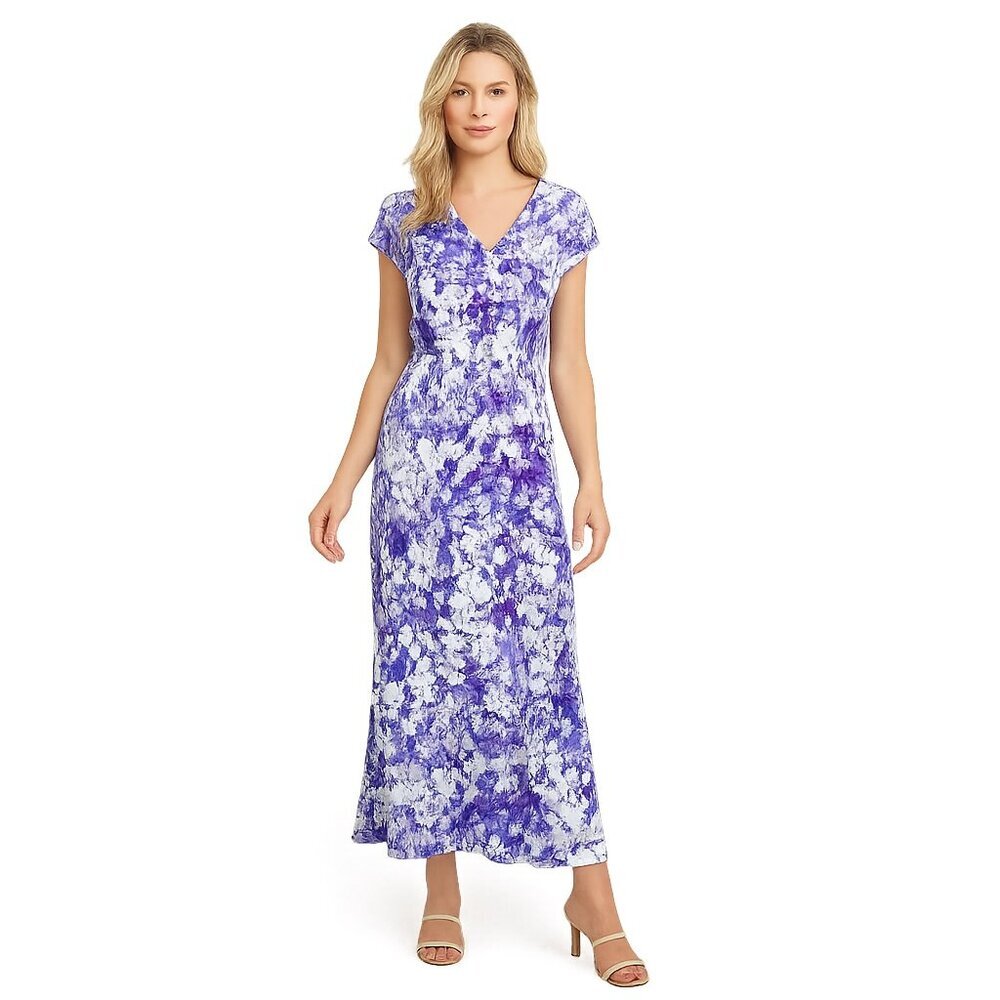 NWT White House Black Market Maxi Dress XL Short Sleeve V Neck Floral #WHBM33
